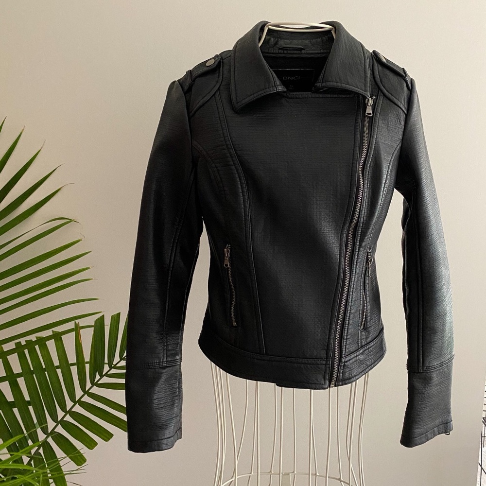 BNCI Black Faux Leather Moto Jacket / XS